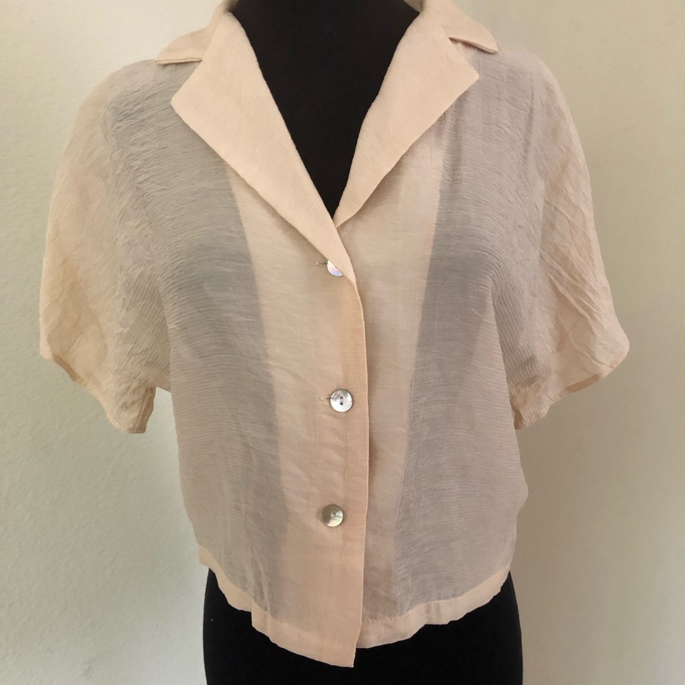 Button Down Sheer Top Beige Top - image 2